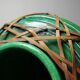 Japanese vase, green ceramic with bamboo lacing, Awaji Yaki, antique 1900-1930.