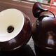 Art Deco Vintage brown and white enamelled suspension duo