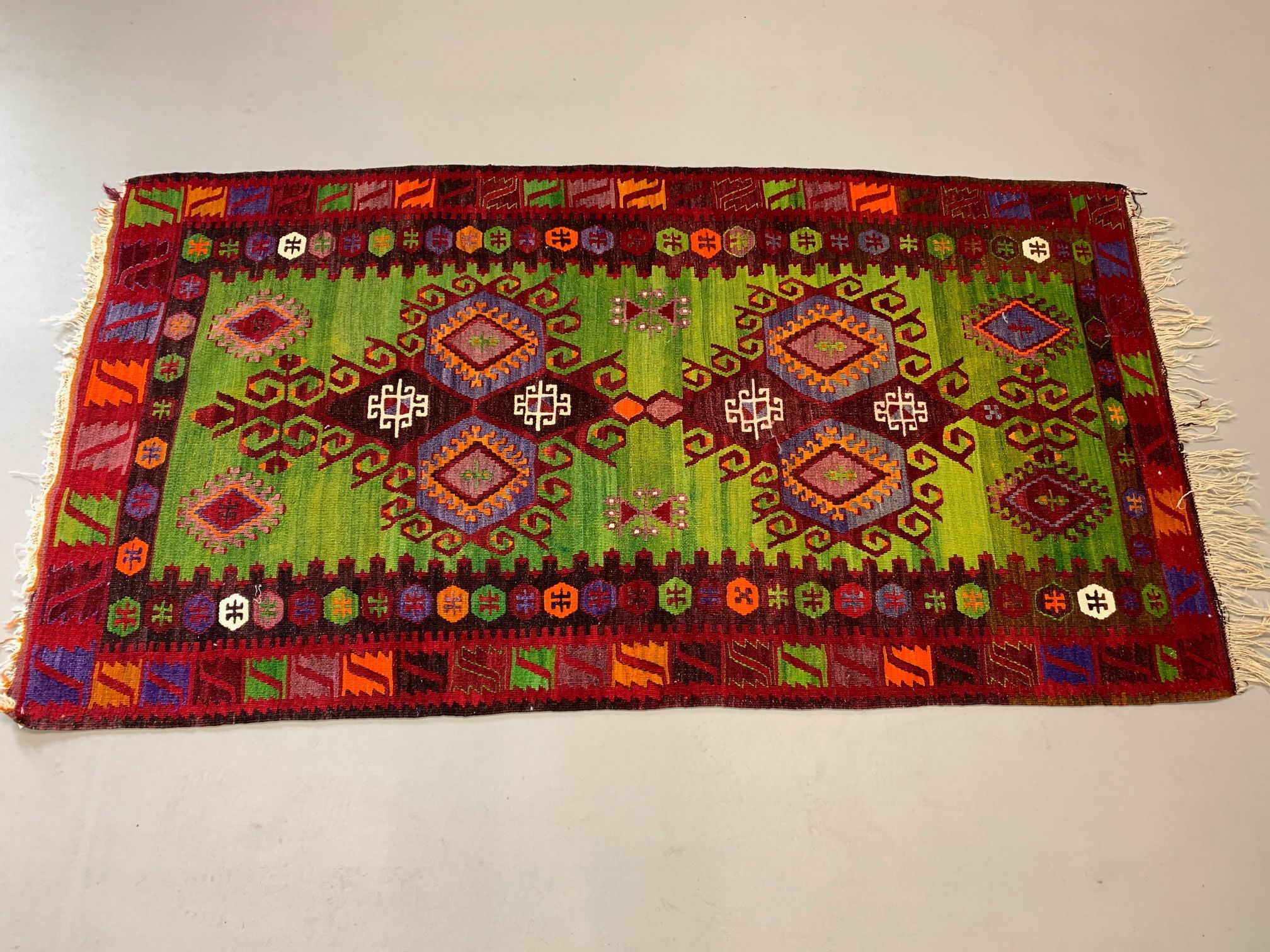 Small Vintage Turkish Kilim 172x92 cm Wool Kelim Rug Red Black Pink Blue Green