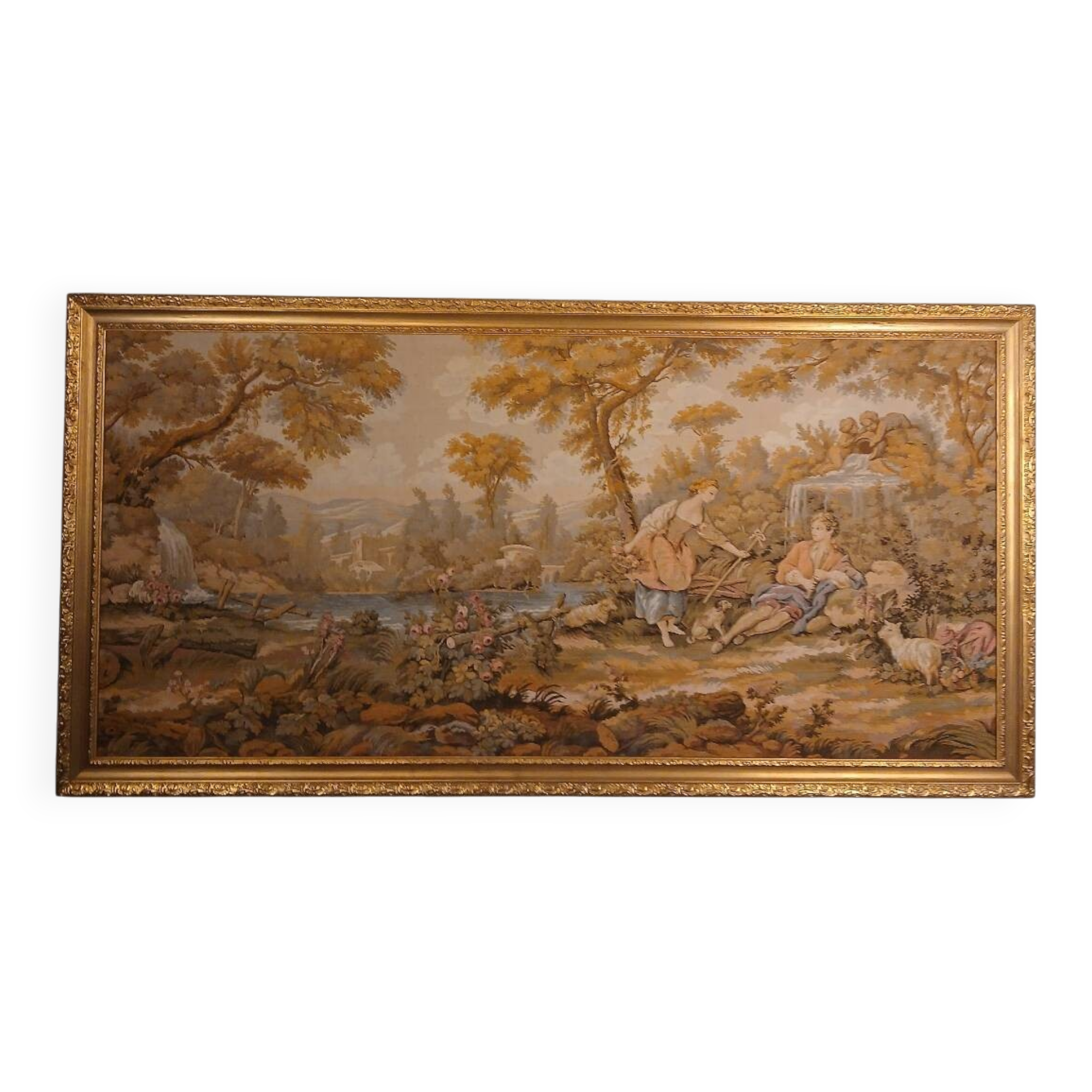 Large jacquard tapestry with a gilded wooden frame – 163x83 cm.