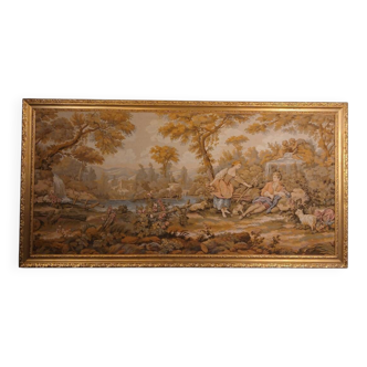 Large jacquard tapestry with a gilded wooden frame – 163x83 cm.