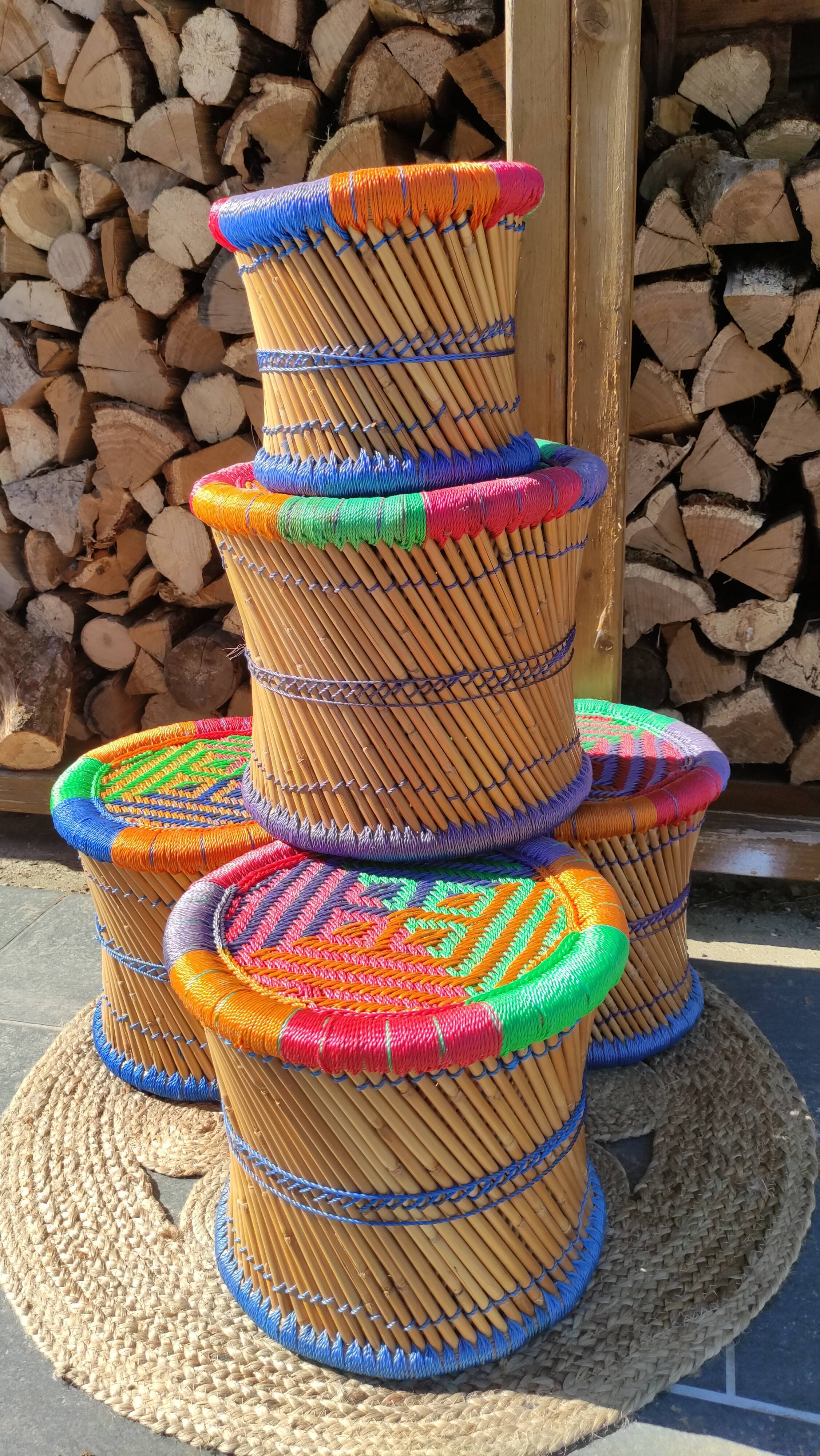 Bamboo stool and ethnic and bohemian rope