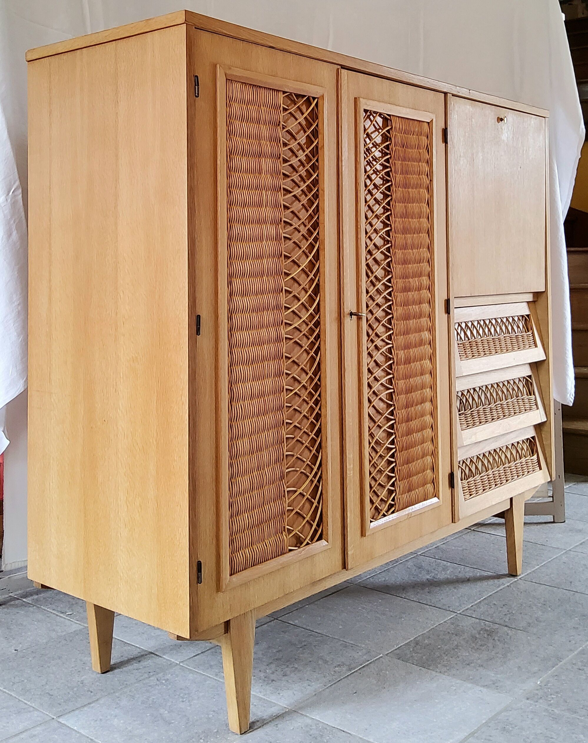 Wood and rattan cabinet