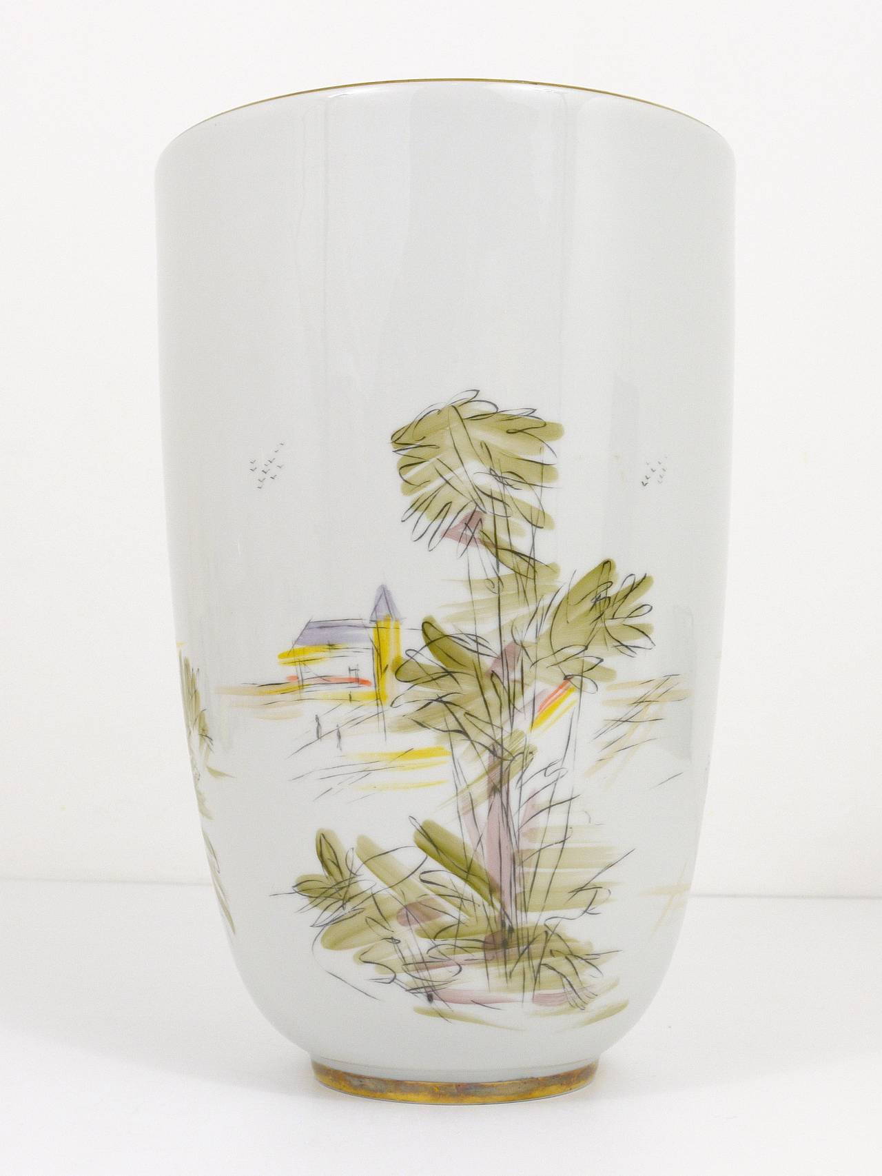 Large porcelain vase from the mid-century, hand-painted, Hutschenreuther, Selb, Germany, 1950s.