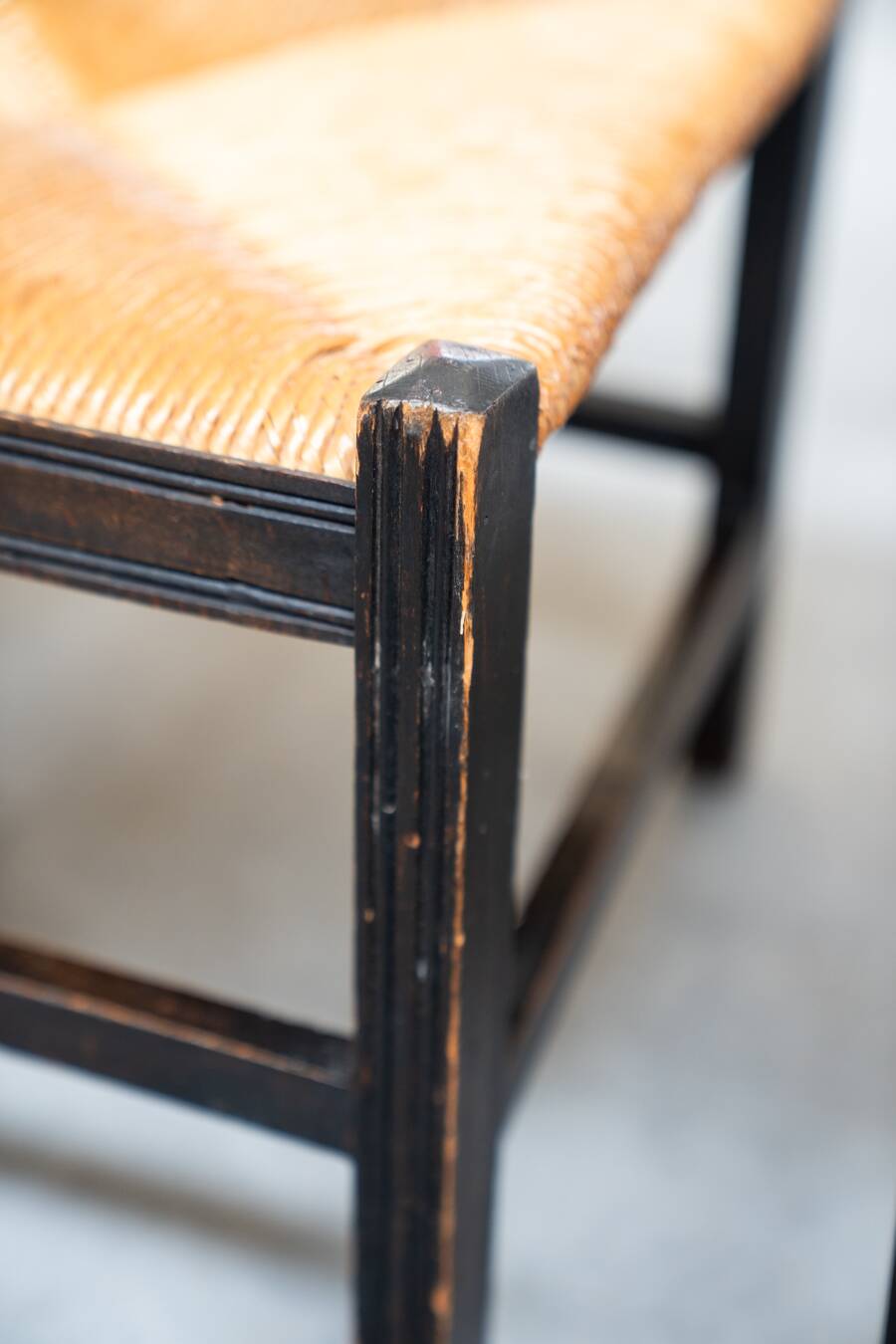 2 low bedroom chairs in hand-woven rice straw, 1950s/1960s