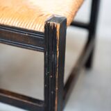 2 low bedroom chairs in hand-woven rice straw, 1950s/1960s