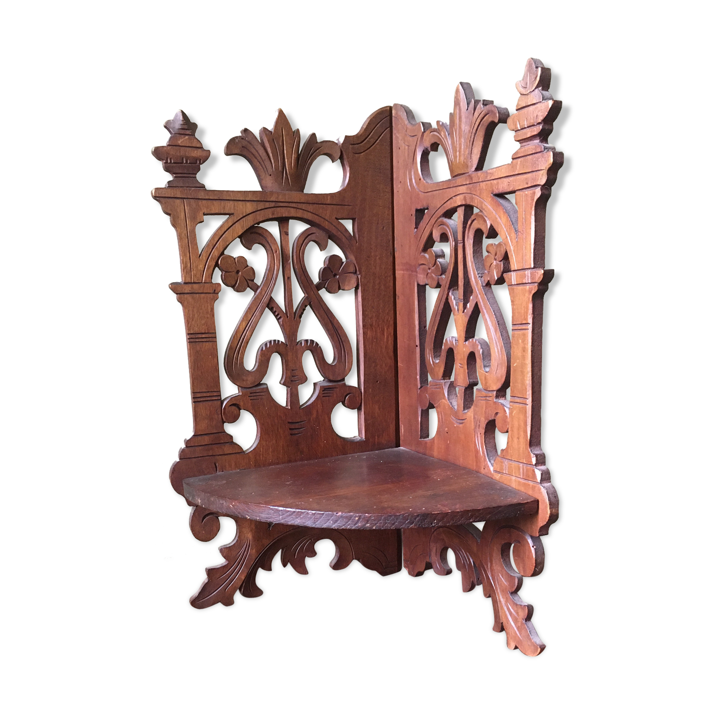 Small corner shelf in solid wood singable foldable art nouveau