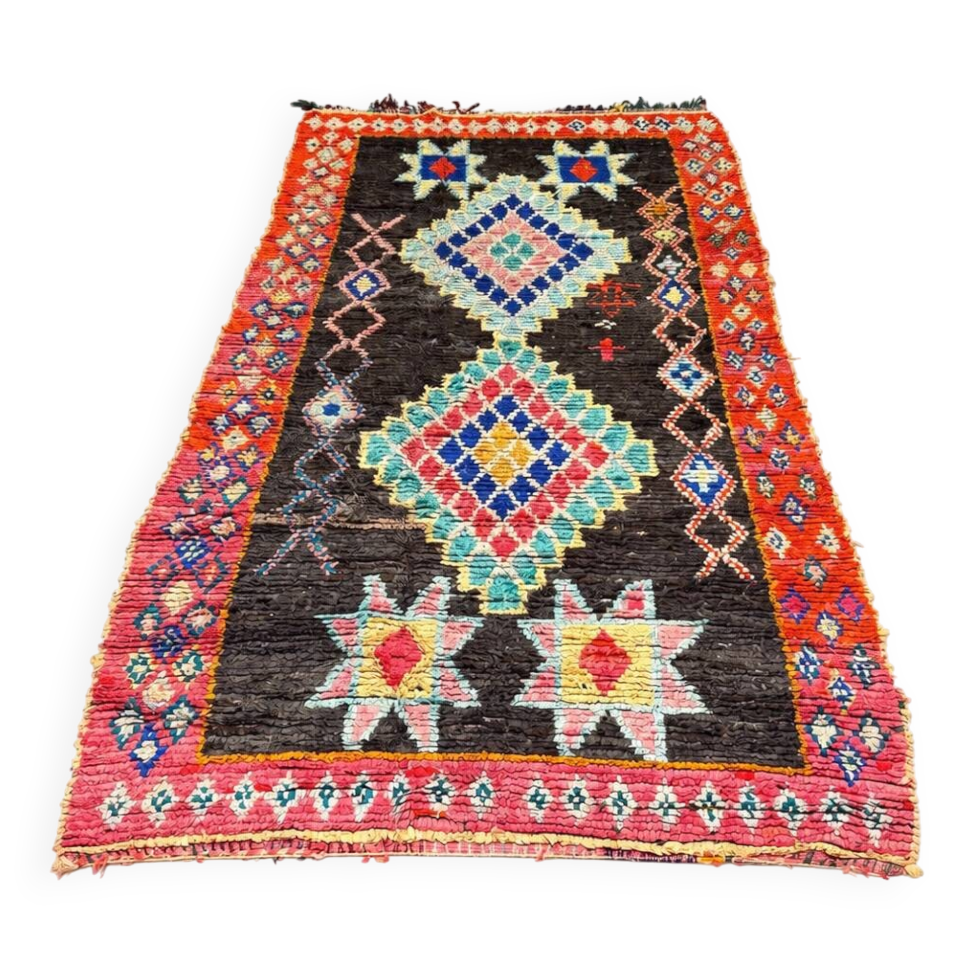 Vintage multicoloured black Berber rug - 140 x 270 cm