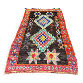 Vintage multicoloured black Berber rug - 140 x 270 cm
