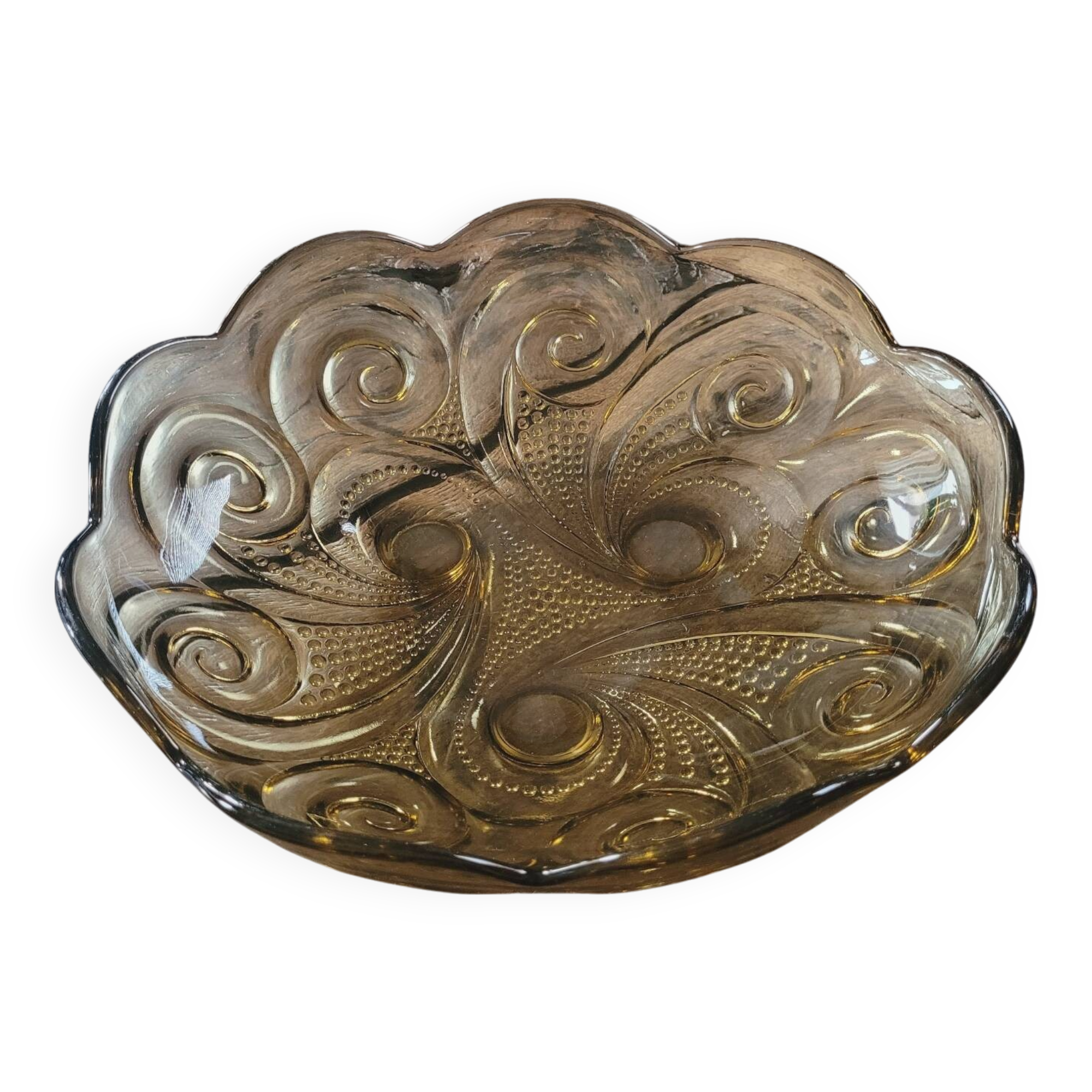 Coupe vintage tripode en verre ambré