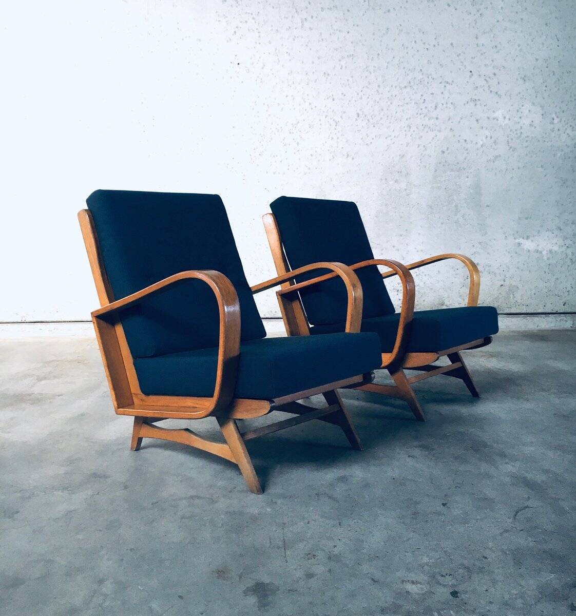 Mid-Century Modern Bentwood Lounge Chairs, Belgium, 1950s, Set of 2