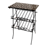 Table d'appoint et porte-revue vintage en fer forgé et carreaux de céramique