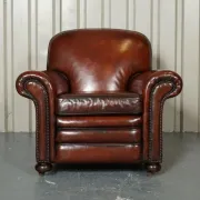 Victorian Leather Armchairs and Sofa in Burgundy, Set of 3