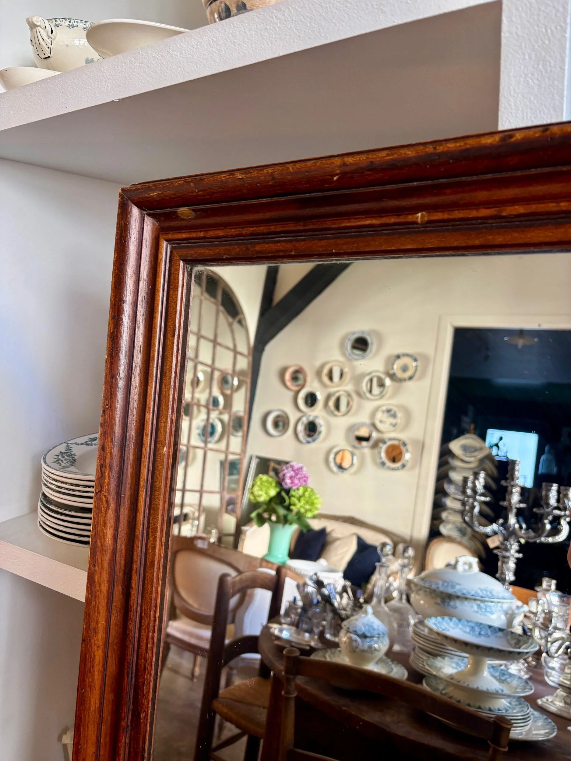Rectangular mirror in dark wood 139 x 51 cm