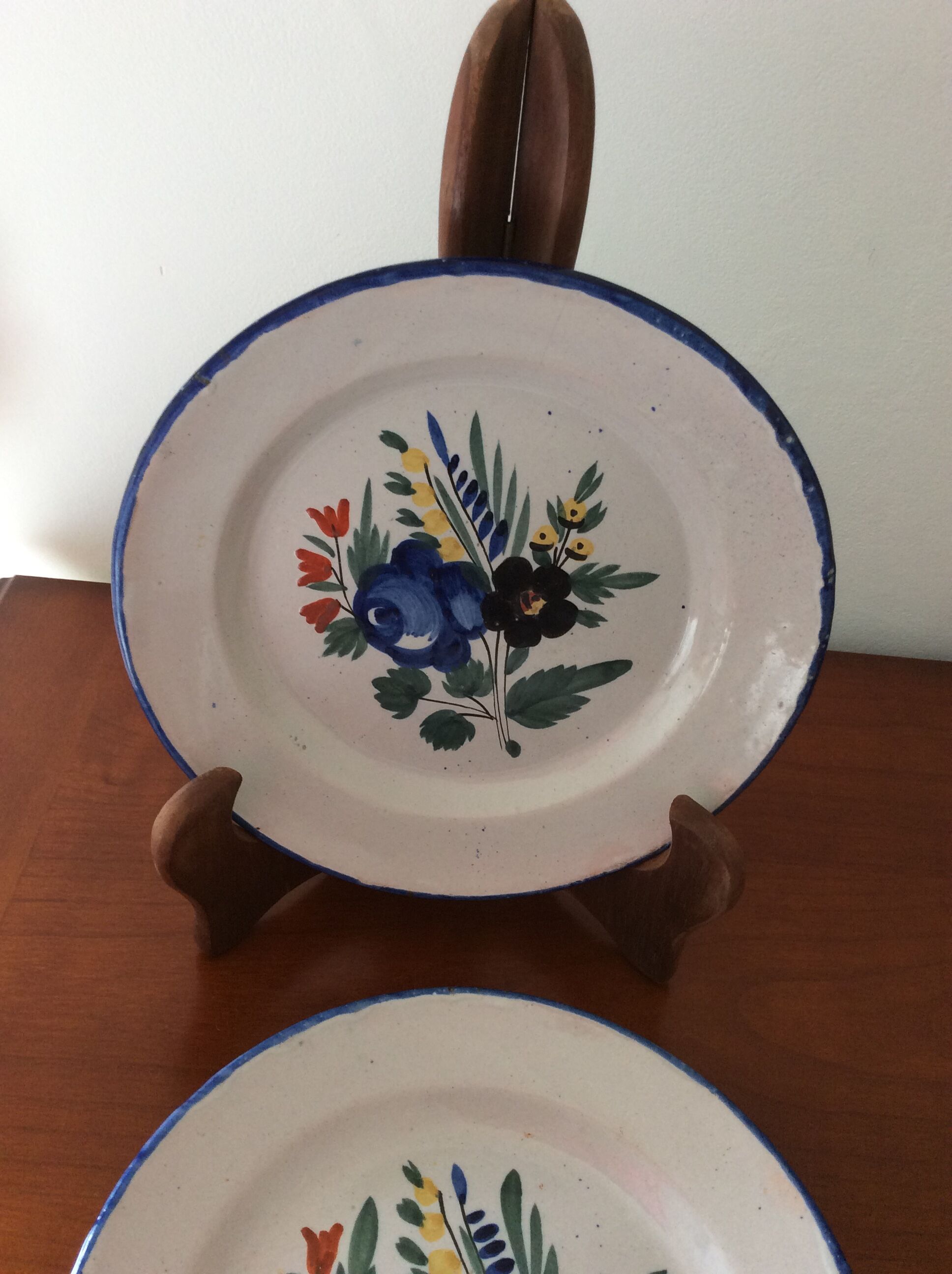 Set of 2 old painted terracotta plates enamelled