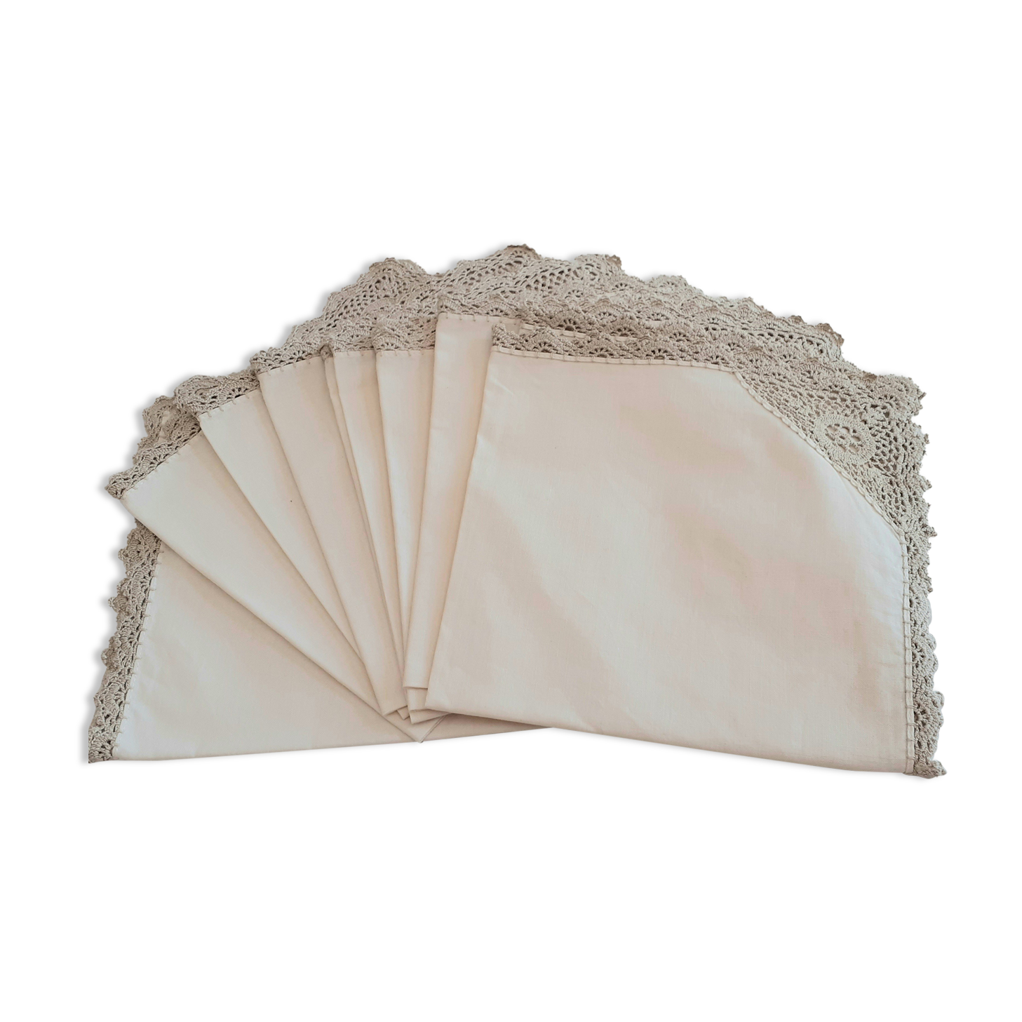 Old crochet round tablecloth with matching napkins