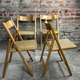 Foldable Italian chairs (set of 4) in beech and rattan 1980