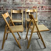 Foldable Italian chairs (set of 4) in beech and rattan 1980