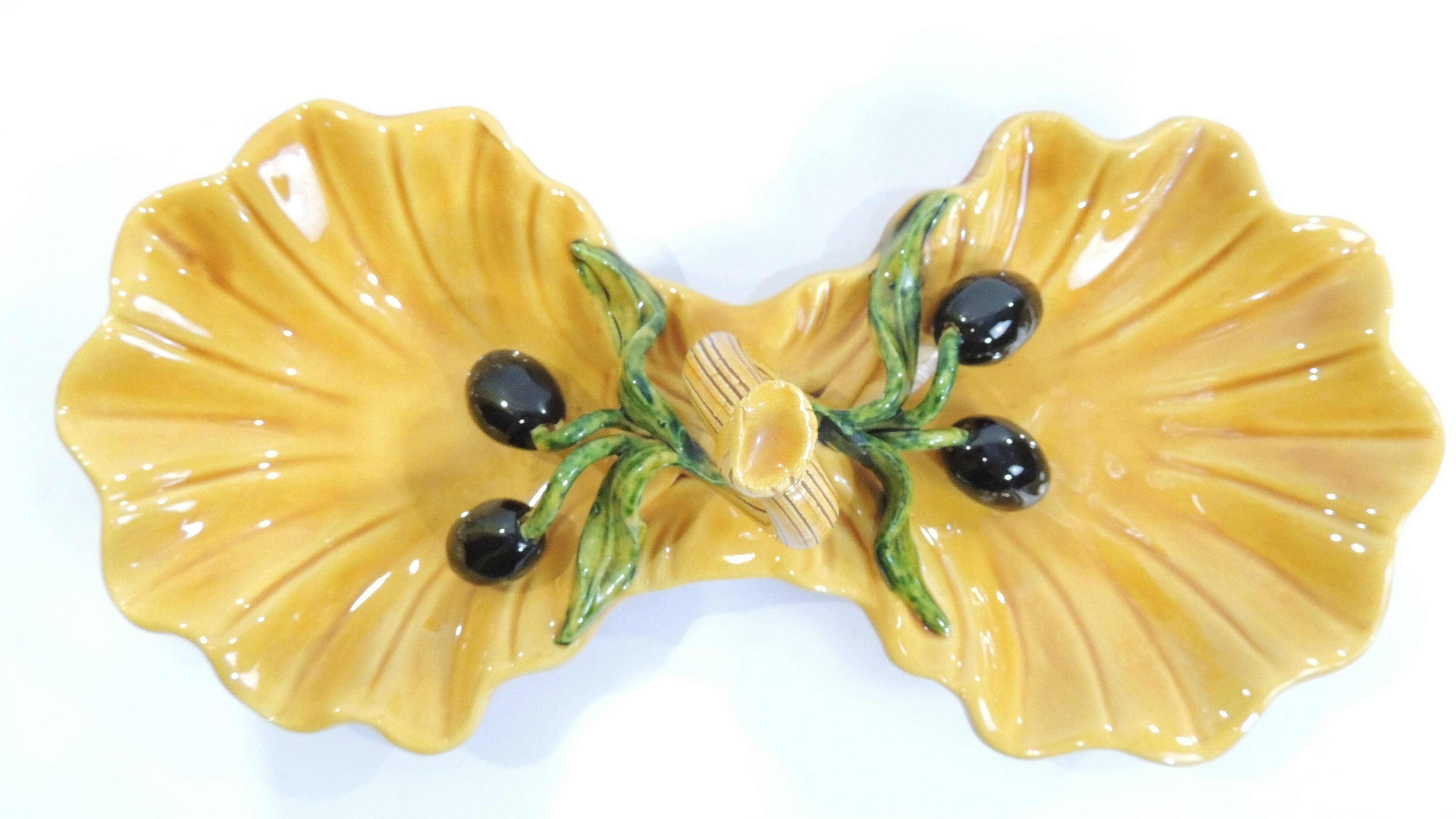A vintage yellow ceramic aperitif server from Vallauris, 1970s, for black olives.