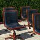 Vintage armchair in wood and black leather Cofemo (6 available)