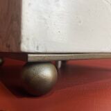 Beige marble stucco base, Houles white ecru fringed lampshade.