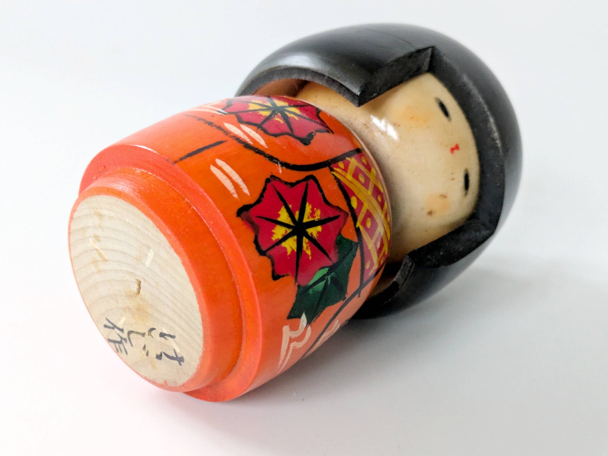 Vintage Japanese kokeshi doll, hand-painted wood