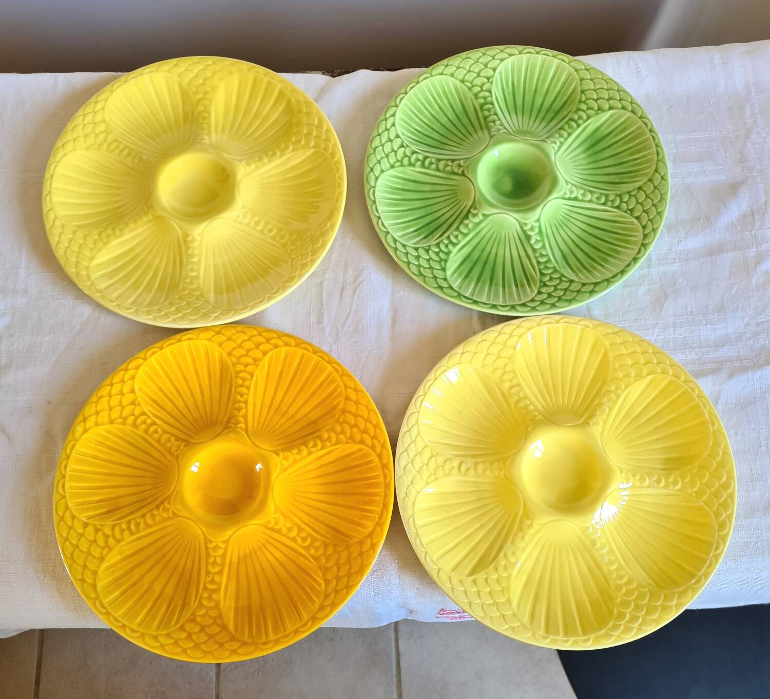 Digoin Sarreguemines oyster plates in slip