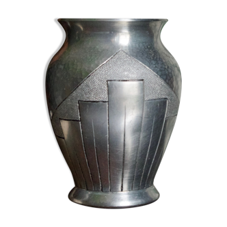Art Deco vase in hammered aluminum signed Art Gout