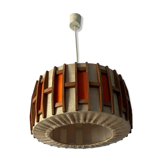 Suspension canvas and wood, beige and orange