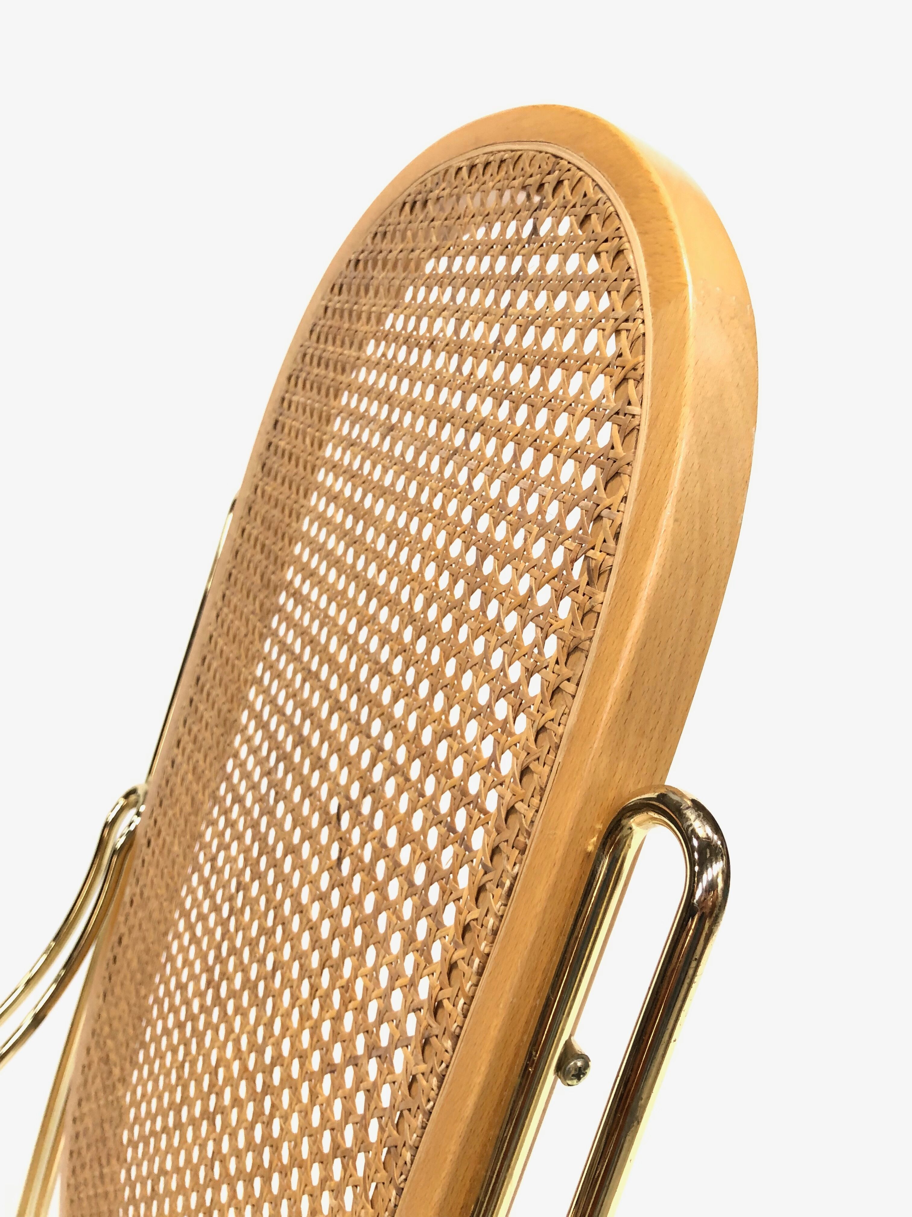 Vintage brass curved wooden rocking chair