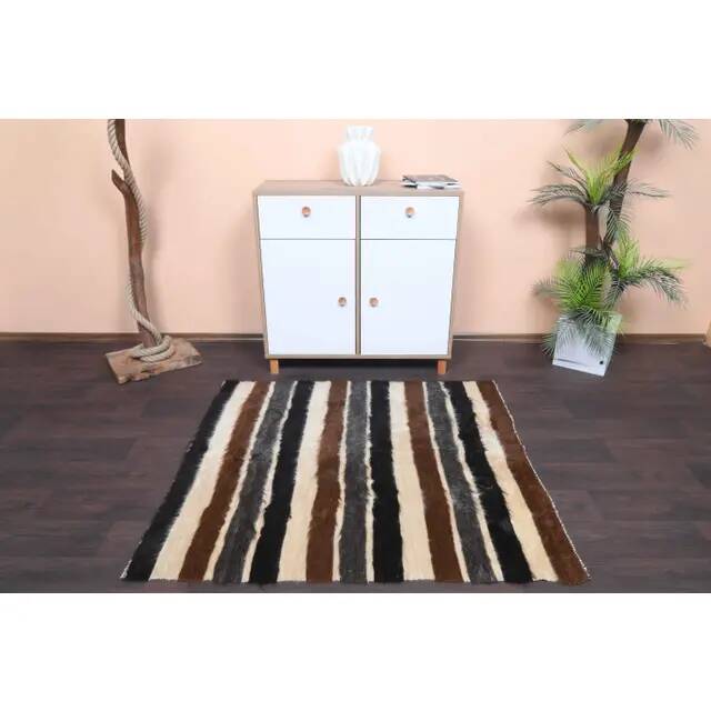 Vintage Turkish Hand-Knotted Wool Cotton Beige Kilim Area Rug 127x140