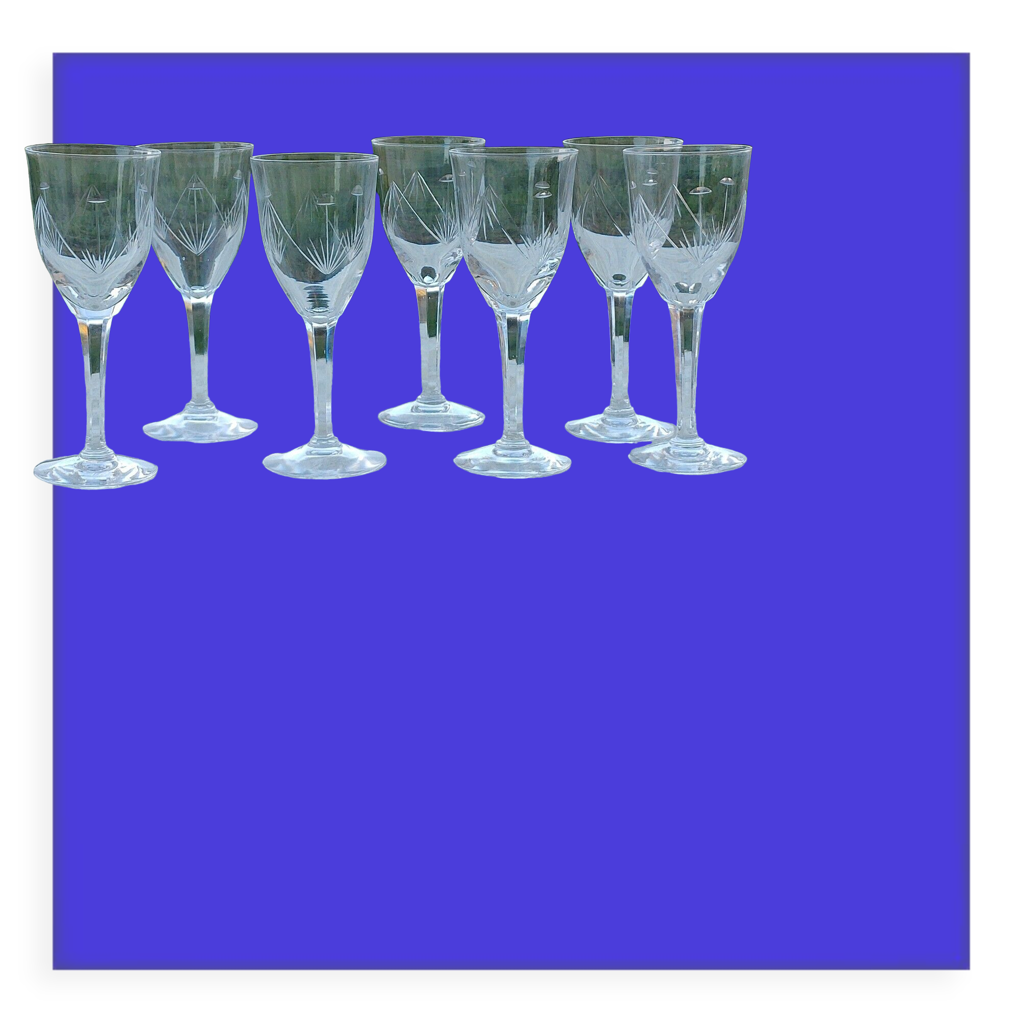 7 Cut Crystal Wine Glasses Faceted leg Baccarat, Saint Louis ??