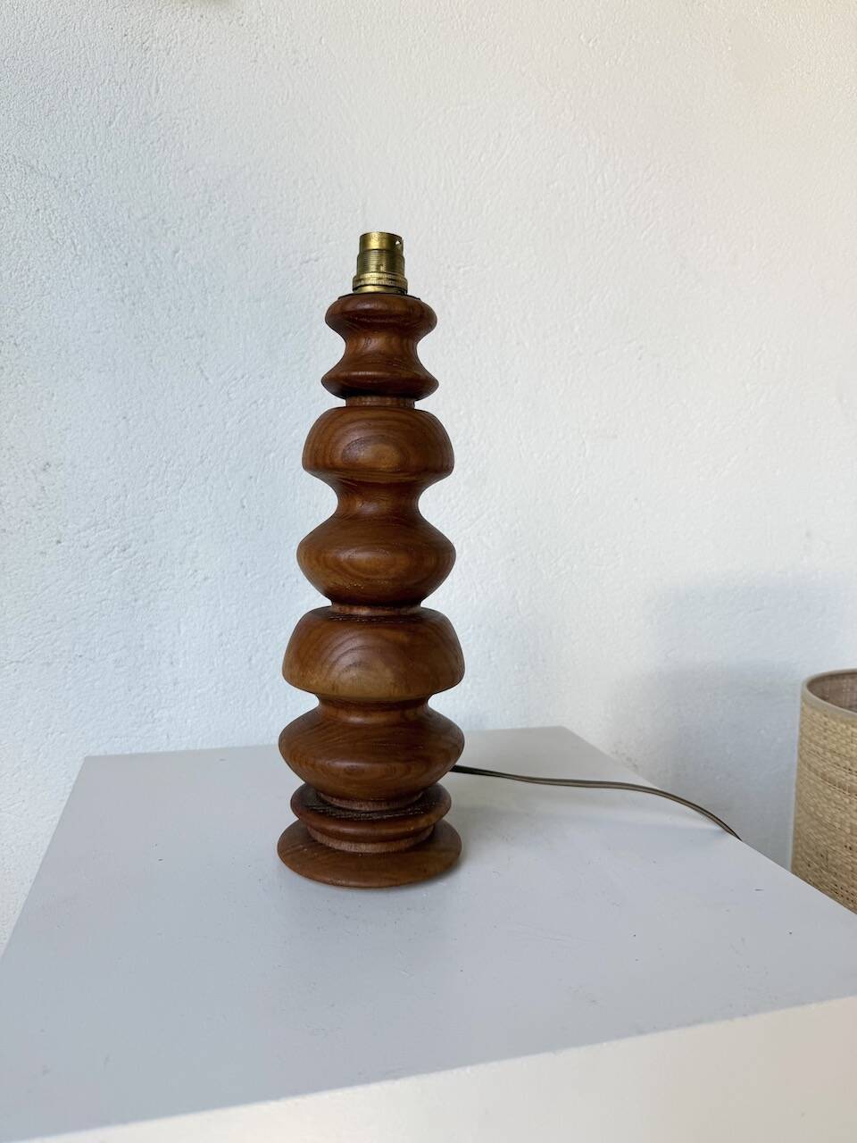 1950s turned oak wood table lamp