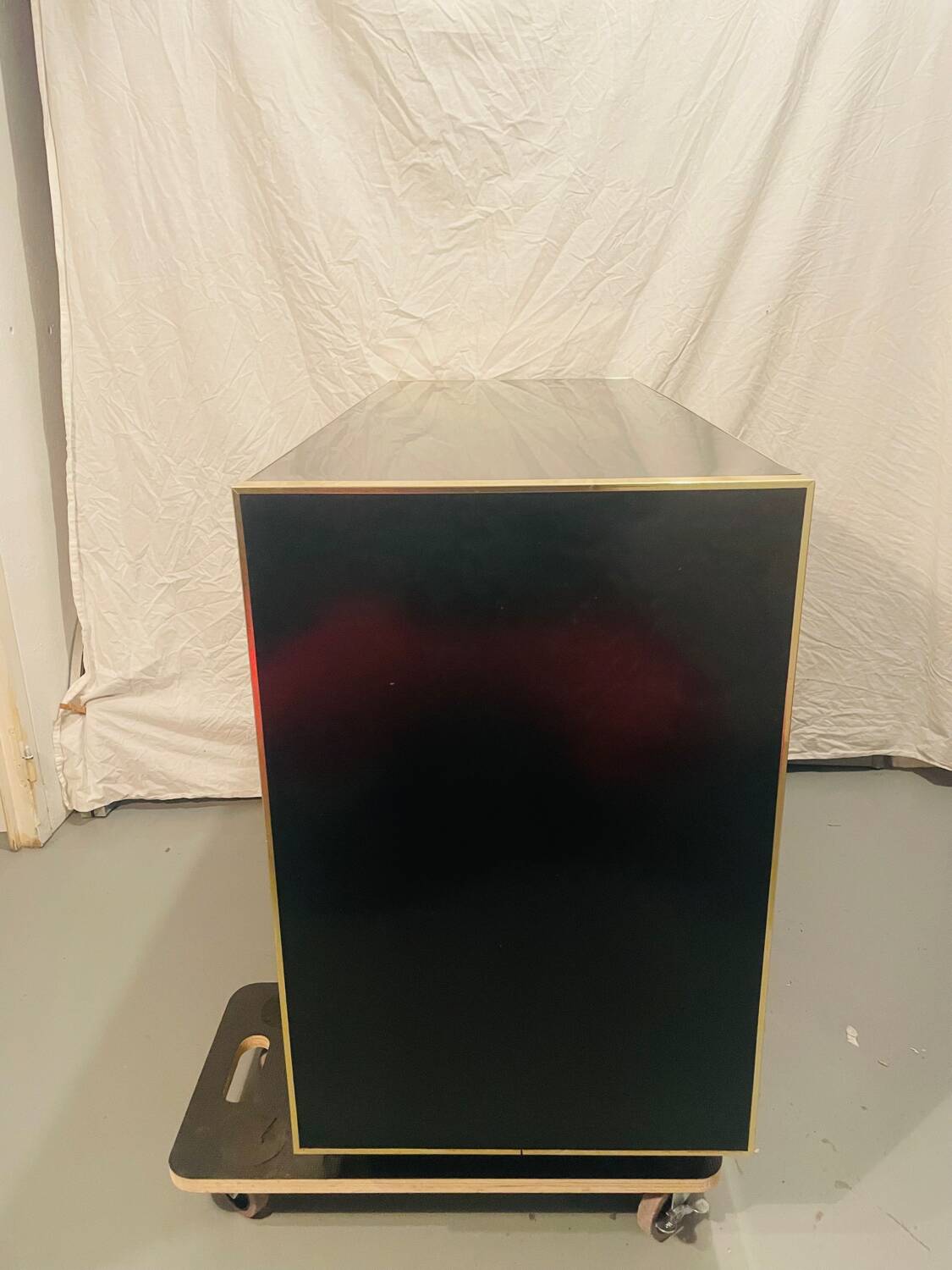 Sideboard, black lacquered and brass Hi-fi unit by Roche Bobois, circa 1970