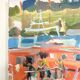Oil on canvas signed, fishing port with colourful boats.