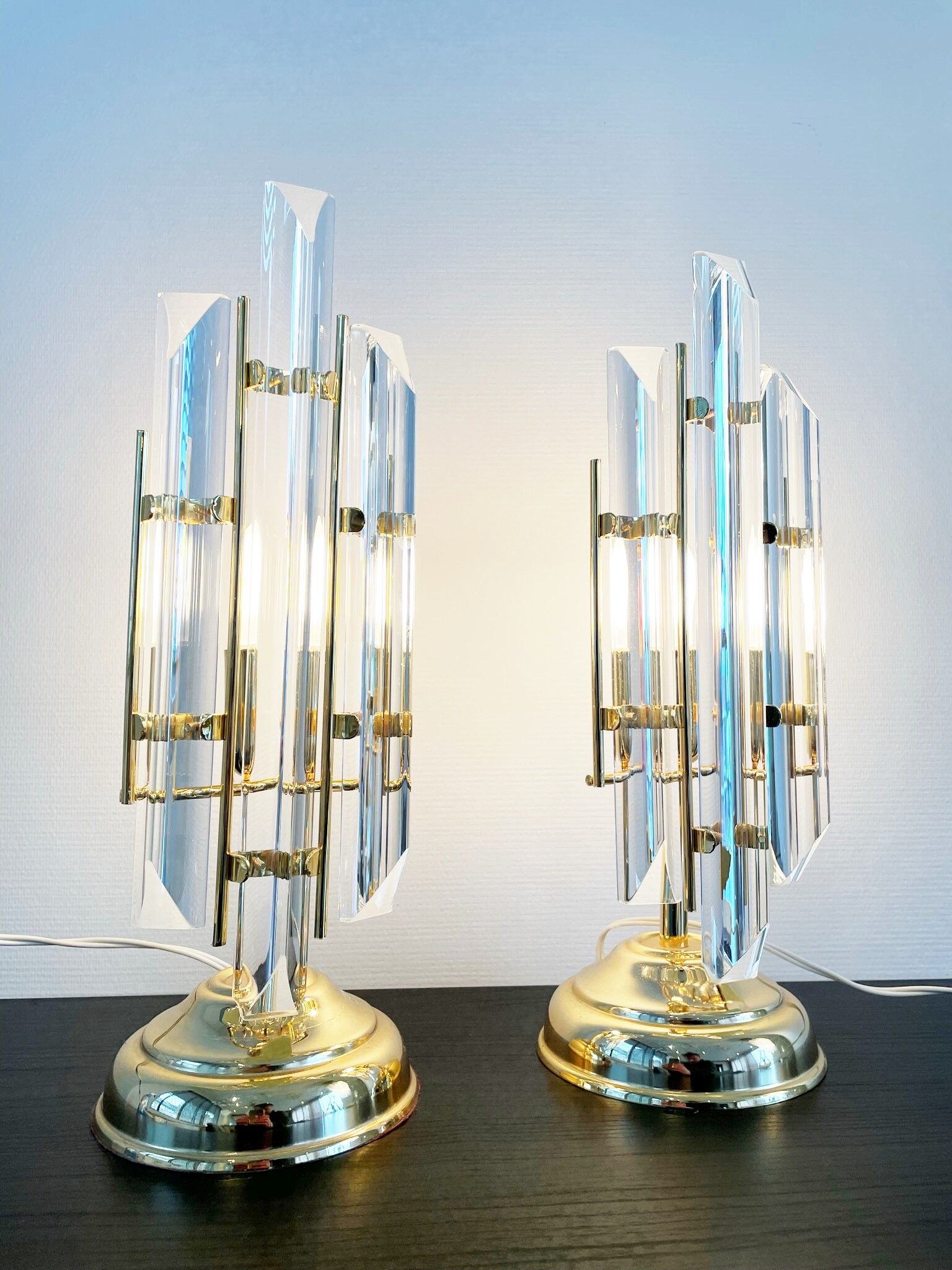 Paire de lampes de table triedri par Venini, années 1970