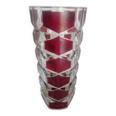 Vase - 3-sided faceted overlay ruby red - 24cm moulded crystal glass