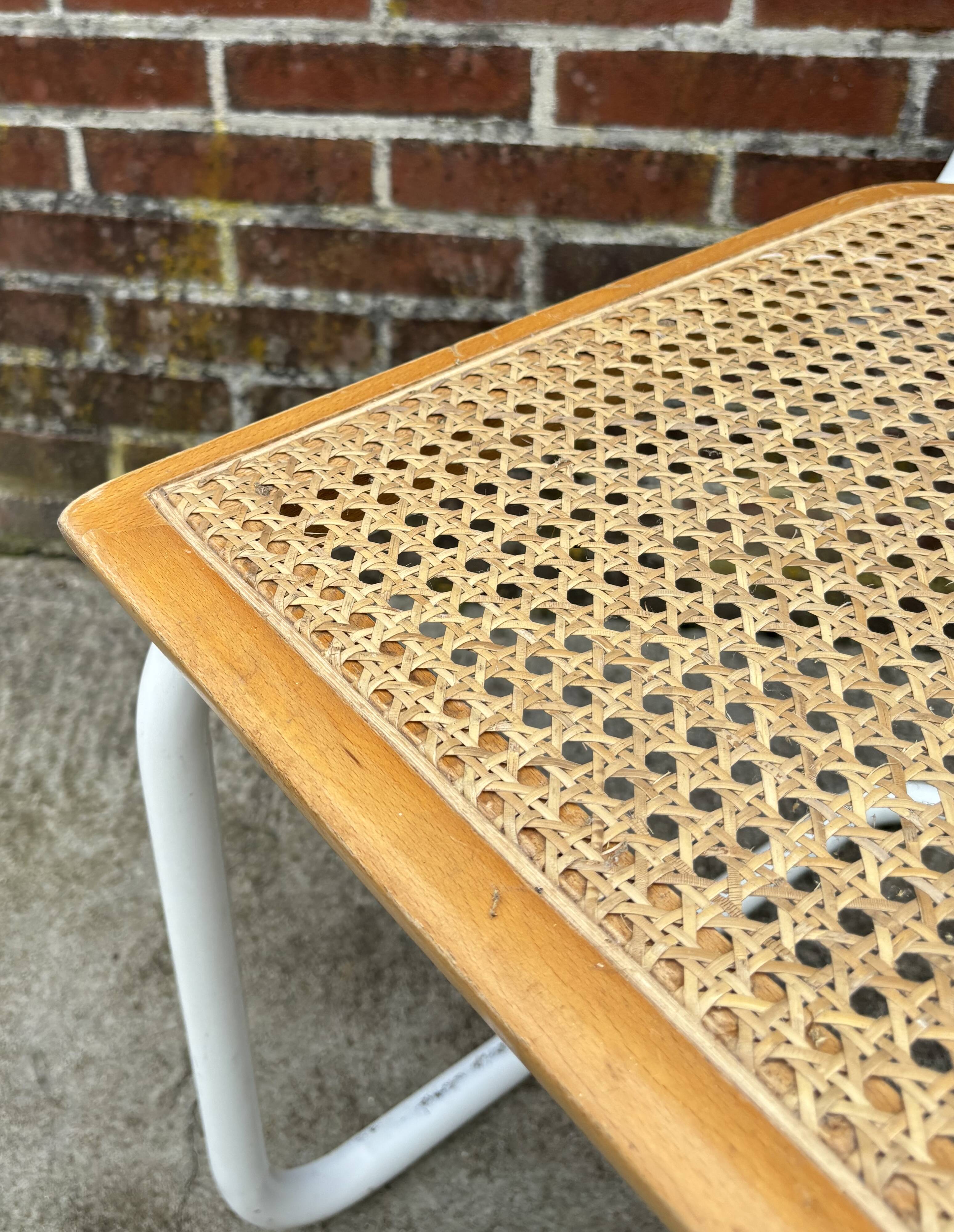 Cesca chair b32 model in white and wood by Marcel Breuer