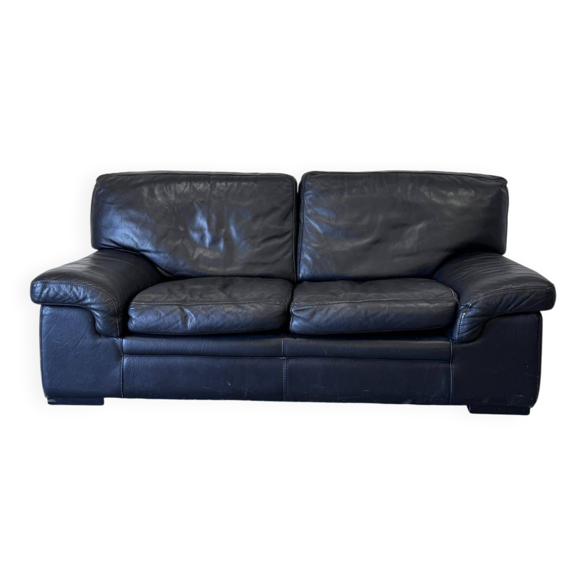 Vintage Roche Bobois sofa – Soleil Noir model – patinated black leather – 2-seater