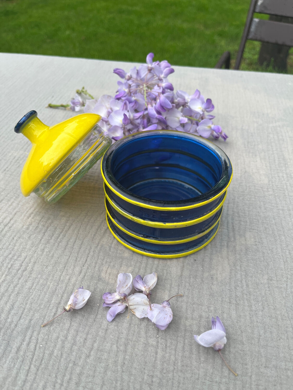 Yellow and navy jar