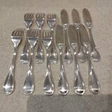 6 fish cutlery sets, 12 pieces, silver-plated metal, Christofle silversmith, Albi pattern