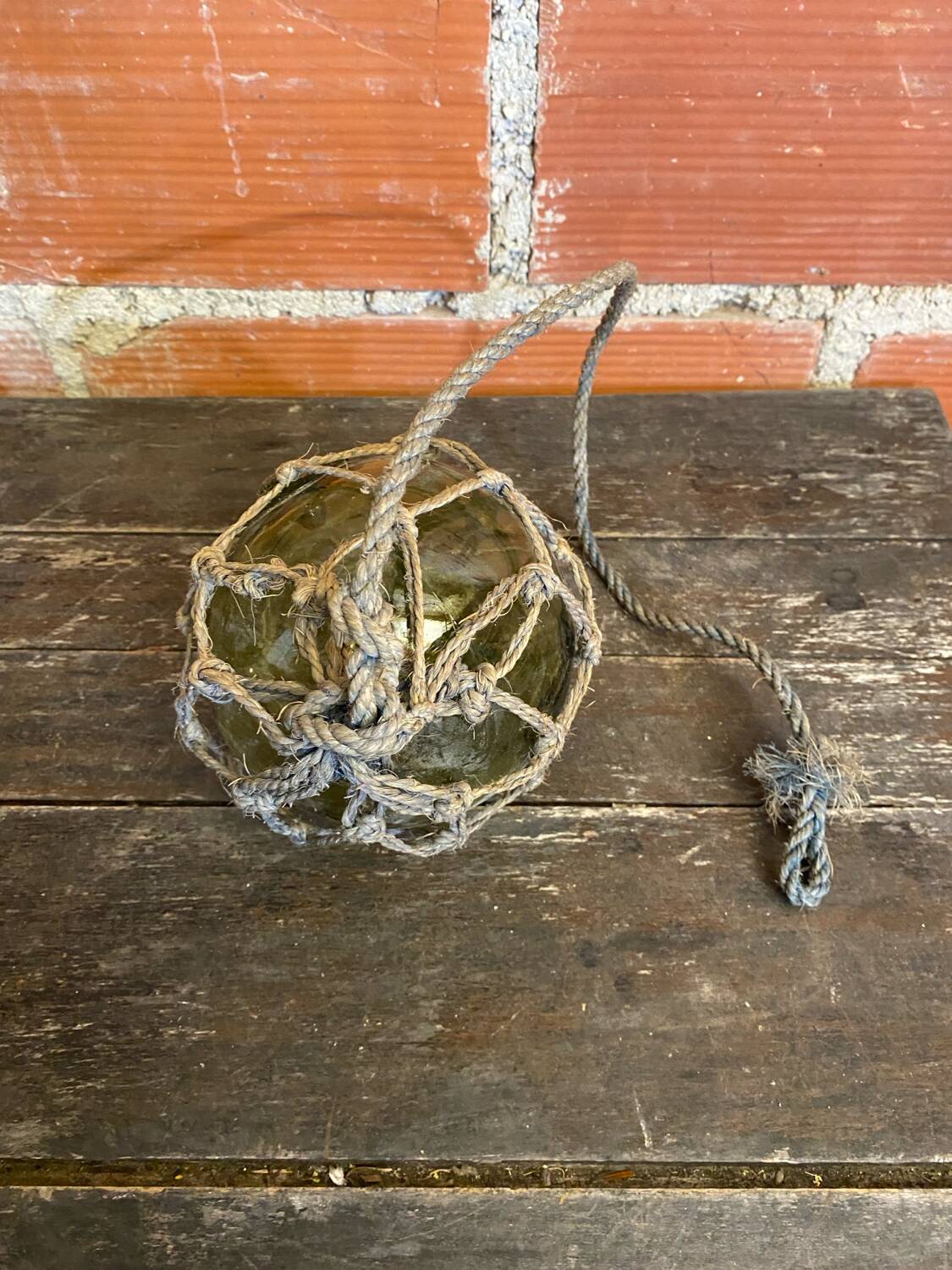 Old Fishing Floater Marine Glass + Vintage Net Rope