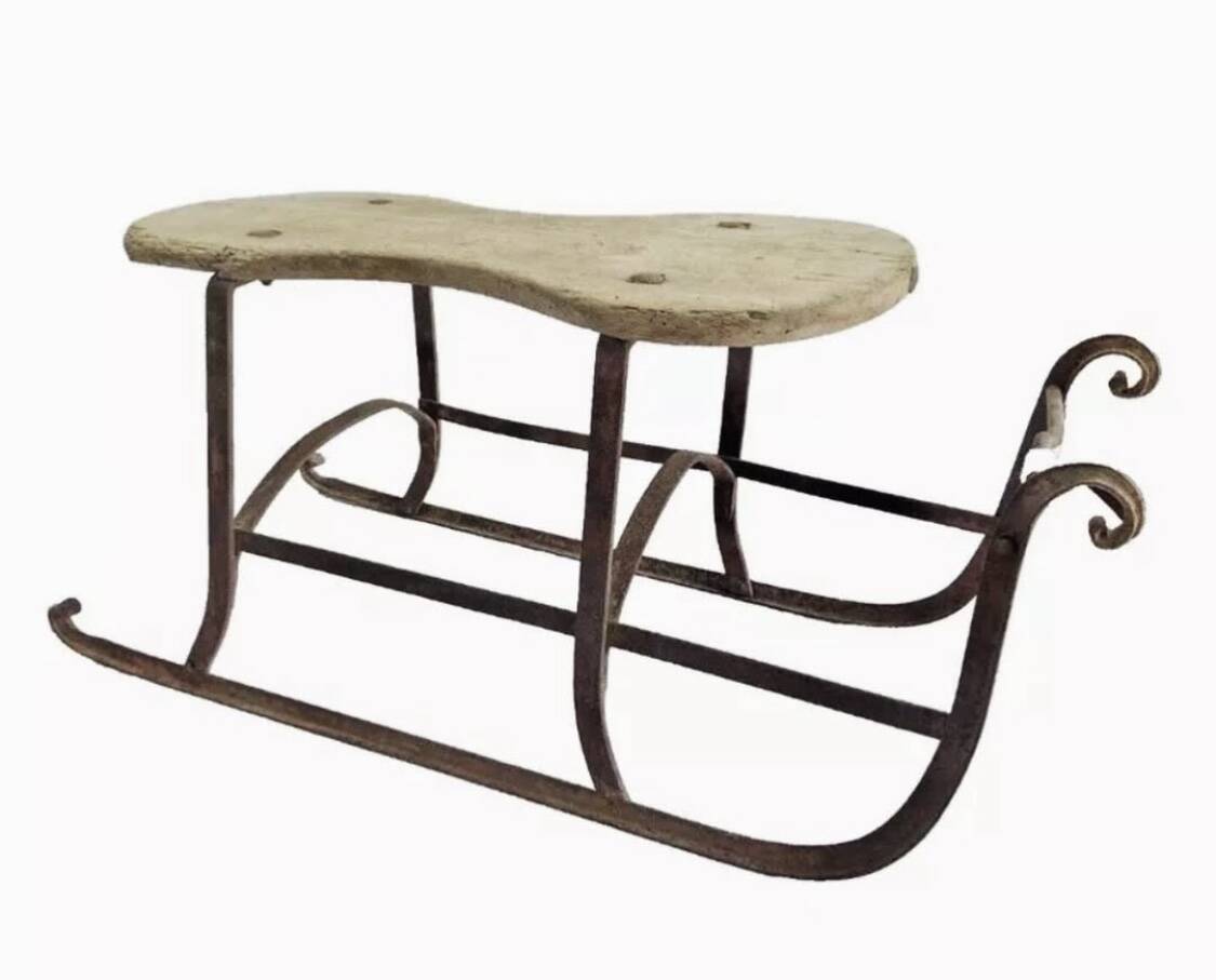 Old Alsatian wrought iron wood sled sled 19th century