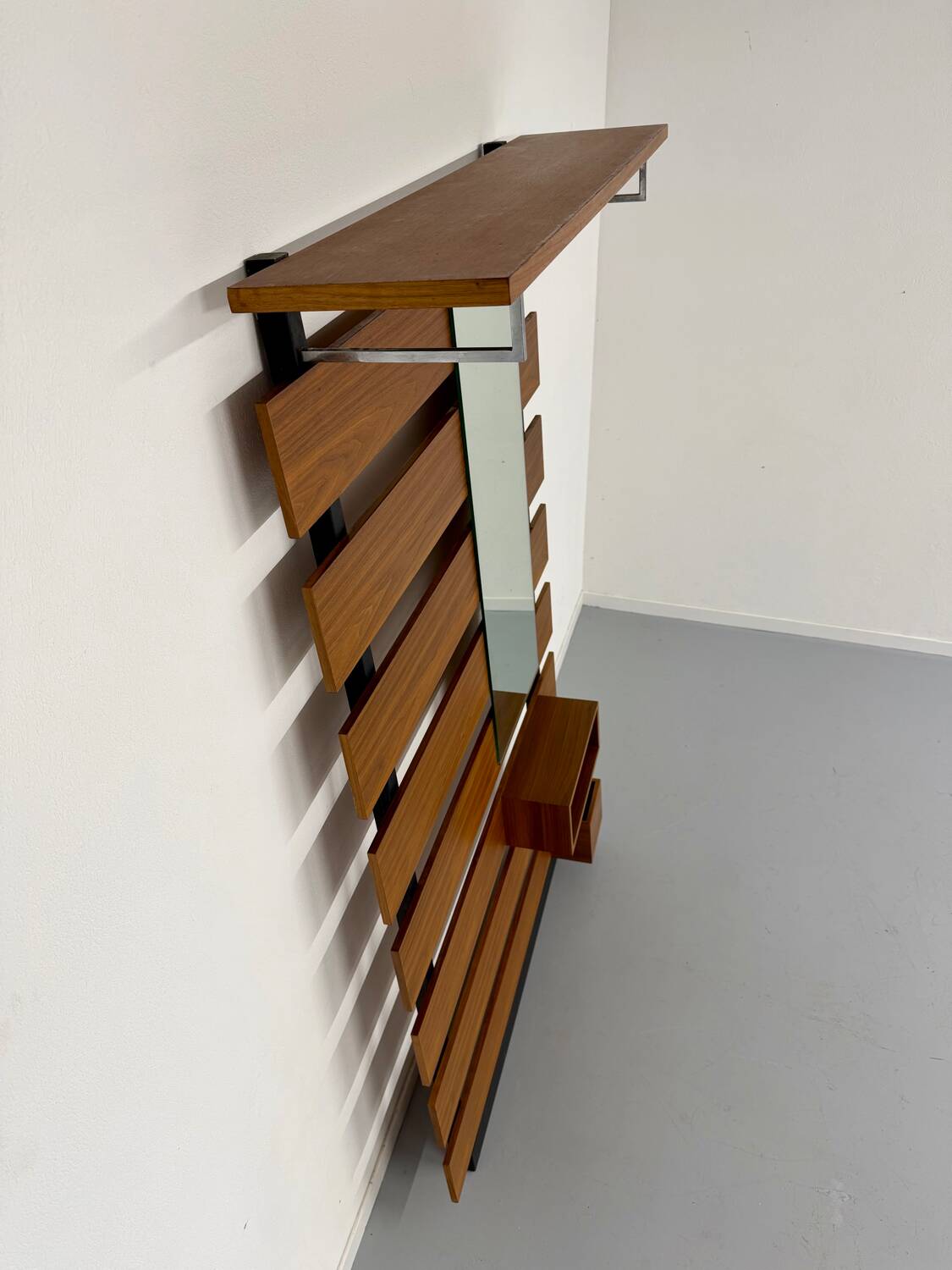 Scandinavian design teak wall unit with entrance door from the 70s