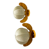 Pair of Italian "Cocoon" wall lights, resin and pine wood, circa 1970