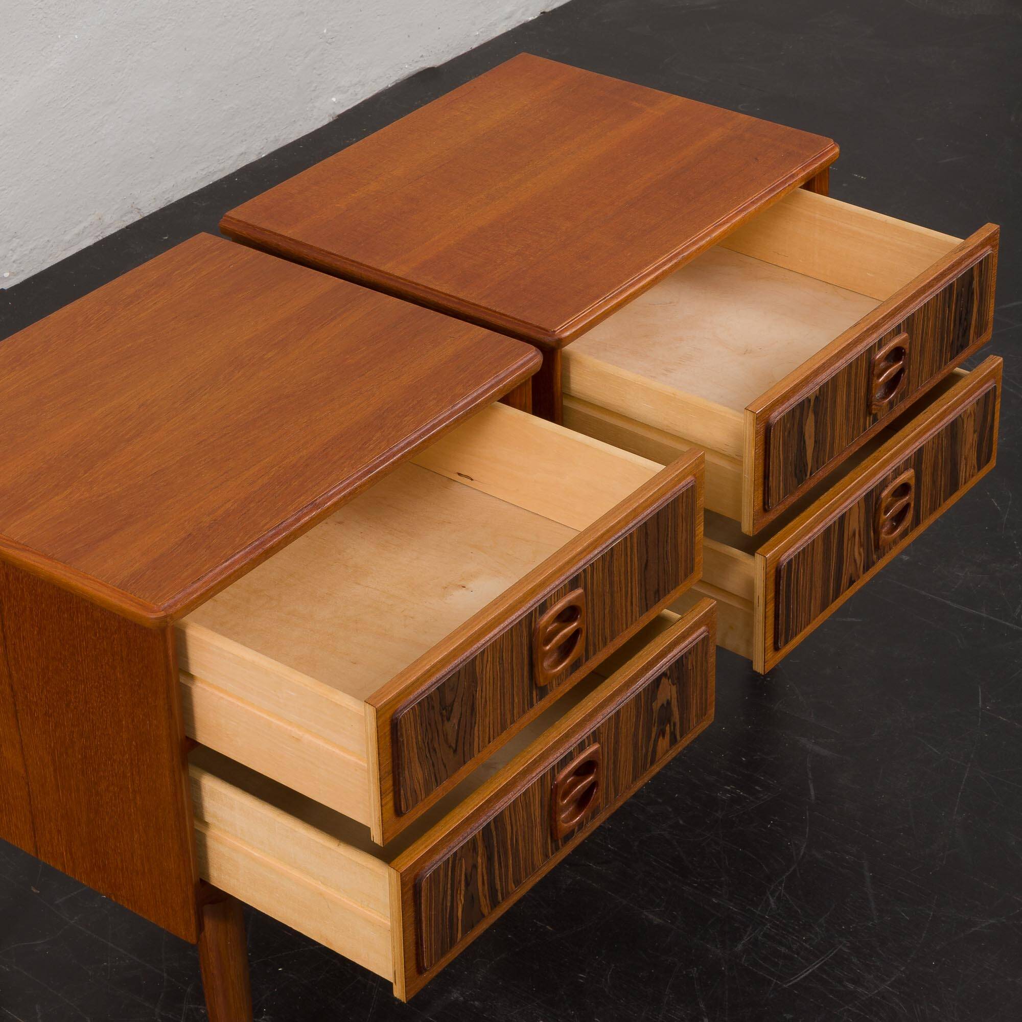 Mid-century teak bedside tables with rosewood inlays, Denmark 1960s