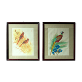 Antique asian painting on rice paper in high quality wood frames, c 1910s