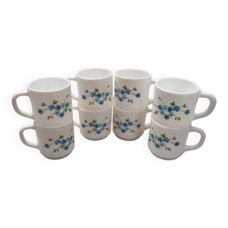 Tasses arcopal à fleurs bleues