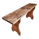 Antique pine bench – France, 1920s – Rustic wooden seat with bell