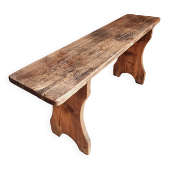 Antique pine bench – France, 1920s – Rustic wooden seat with bell